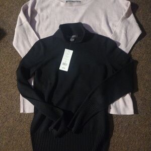 2xFrench Connection Black and Light Pink Turtleneck Sweater Set